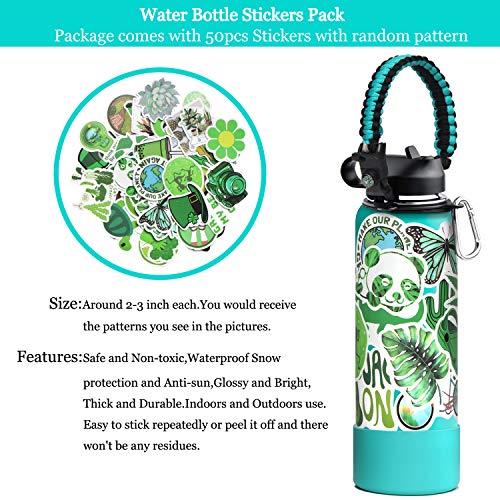Nononfish Paracord Handle For Standard Mouth Water Bottle, With Safety Ring, Carabiner, Compass, Plus Water Bottle Sleeve 40 Oz And 50 Anime Stickers Straw Water Bottle Set #TOP6