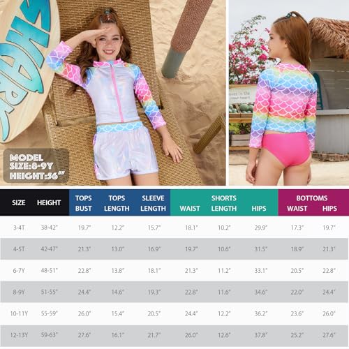 Image of Jxstar Girls 3 Piece Rash Guard Sets Summer Swimsuit Long Sleeve Bathing Suit for 3-12 Years