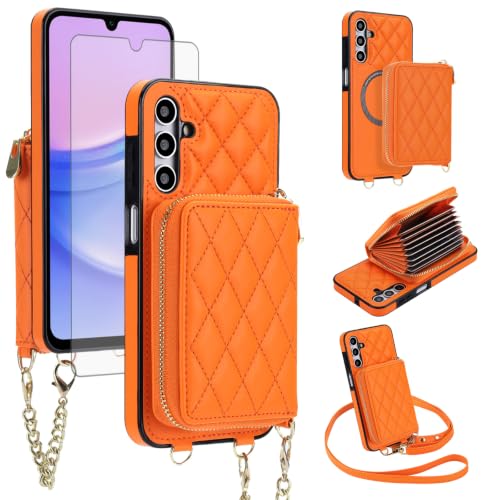 Asuwish ���O���\�Ȏ��C���C�����X�[�d�E�H���b�g�d�b�P�[�X Samsung Galaxy A15 5G/4G�p �X�N���[���v���e�N�^�[�t�� �N���X�{�f�B�X�g���b�v RFID�u���b�L���O �N���W�b�g�J�[�h�z���_�[ A 15 G5 15A SM-A1