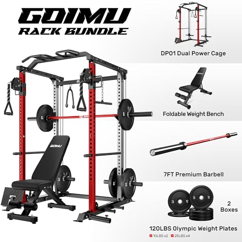 Image of DP01 Power Cage, 2000LBS Squat Rack with Cable Crossover and Dual Independent Pulley System, Full Cage for Full Body Training, Power Rack with More Training Attachments for Home Gym
