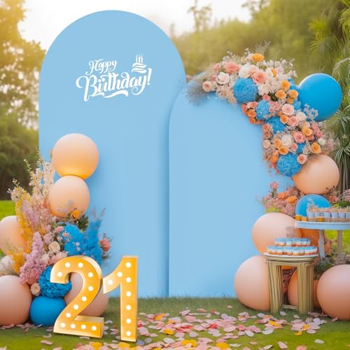 Image of Baby Blue Arch Covers 2 Set 7.2 and 6ft Light Blue Arch Backdrop Cover Spandex Wedding Arch Stand Covers for Birthday Party Baby Shower Boy Wedding Banquet Photo Metal Balloon Arches Backdrop