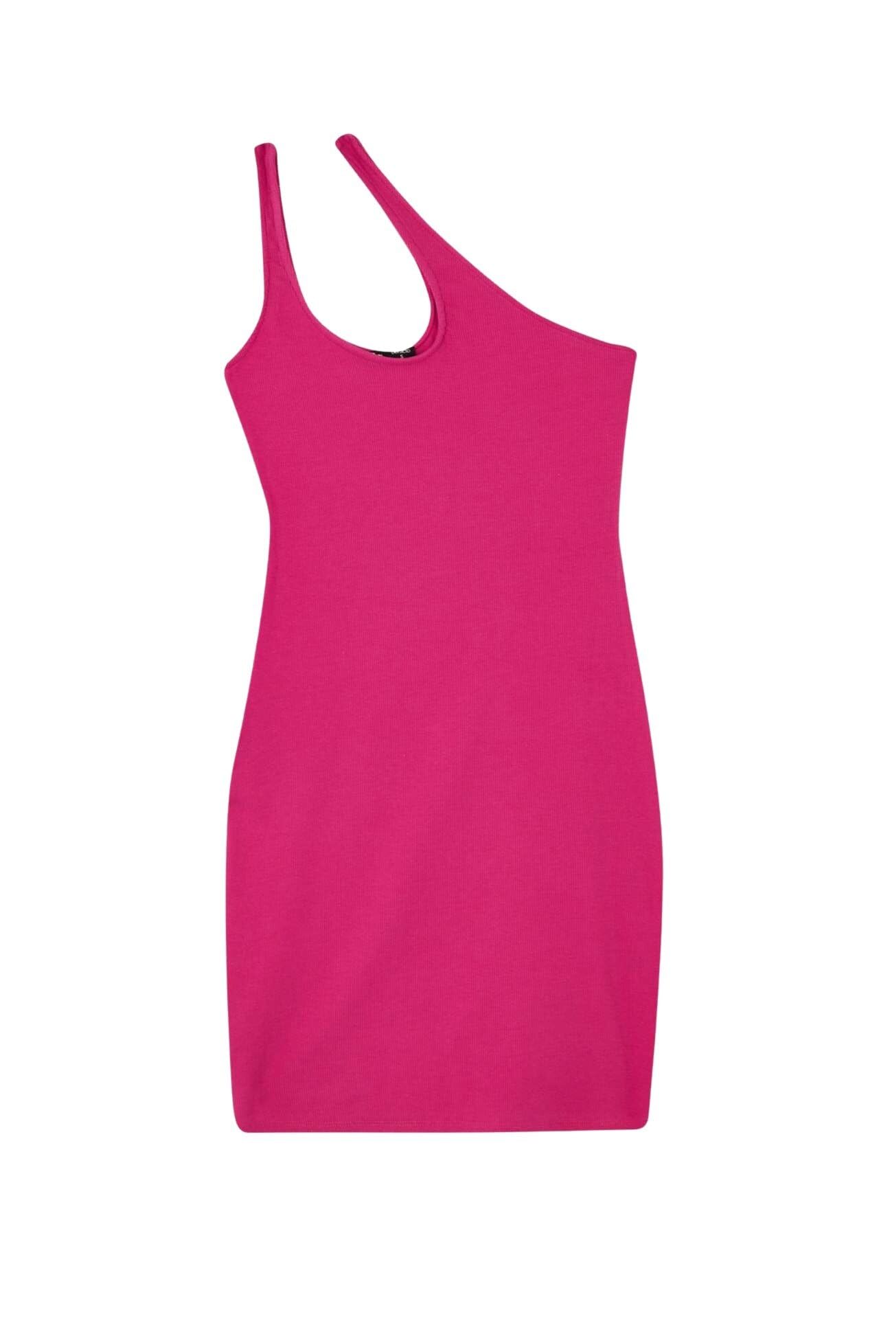 Kadın Coool Bodycon Basic Tek Omuzlu Kaşkorse Mini Elbise