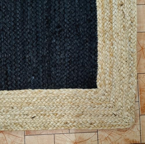 Alfombra de yute negro y natural 2x4 pies alfombra moderna granja tejida a mano 8