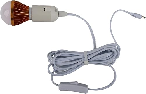 Miniatura 8 de Bombilla E27 de 12 V 5 W con 9.8 ft DC línea espiral bombilla LED luz blanca solar para tienda de campaña bombilla manual interruptor de bola