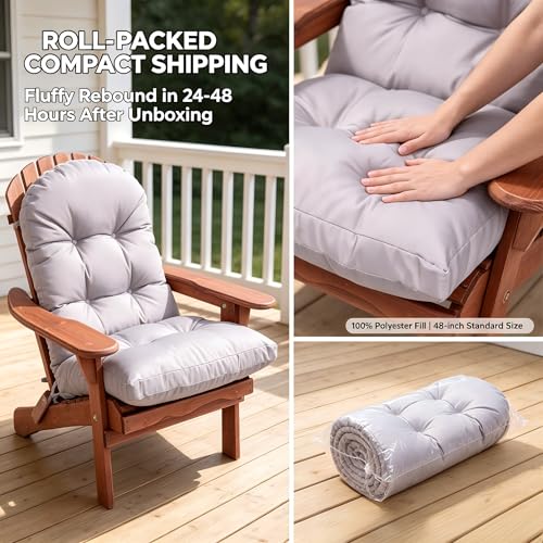 Image of QILLOWAY Outdoor High Back Chair Cushion for Adirondack, All Weather Rocking Chair Cushions Thick Padded Replacement for Patio Furniture Set of 4,Grey