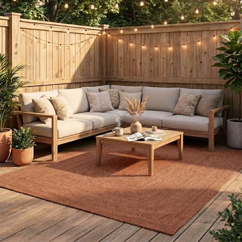 FRAAI | Home & Living Tapis d'intérieur et d'extérieur - Bali Terracotta - 80x150 cm - Tapis Exterieur Resistant Pluie - Rectangulaire - Terrasse, Jardin,...
