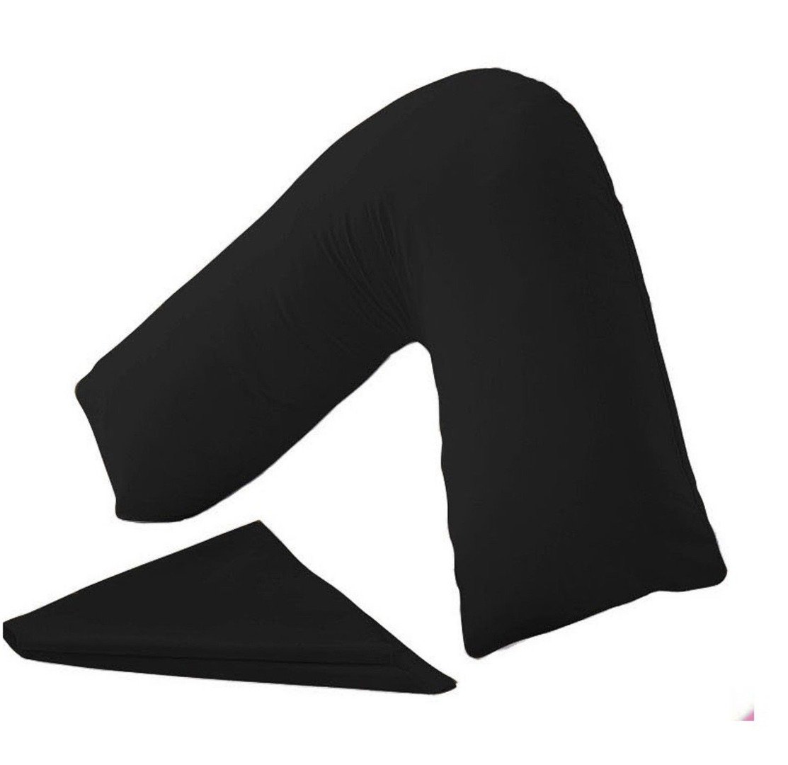 Gaveno Cavailia V Shaped Pillowcase Cover Only Polycotton Back Neck Support Orthopedic Pregnancy Maternity Plain Dyed, Black, 71 cm x 33 cm