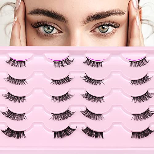 Eyelashes Half Lashes Natural Volume Fluffy False Eyelashes Soft Reusable Handmade Fake Eyelashes 10 Pairs Pack by Pawotence