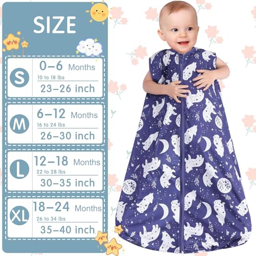 Image of BSTOPPT 3 Pack Baby Sleep Sack 100% Rayon Cotton Baby Sleeping Bag 2-Way Zipper Toddler Wearable Blankets TOG 0.3. (Fox&Dinosaurs&Dark Gray, 18-24 Months)