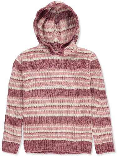 Derek Heart Girls' Chenille Striped Hooded Sweater - Rose, 6
