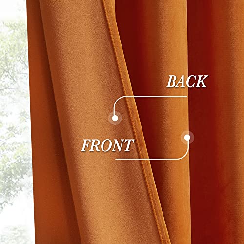 Image of RYB Home Orange Velvet Curtains for Bedroom, Room Darkening Privacy Large Window Treatment for Living Room Elegant Decor for Holloween Christmas, W52 x L108 inch, Bright Orange, 2 Panels Set