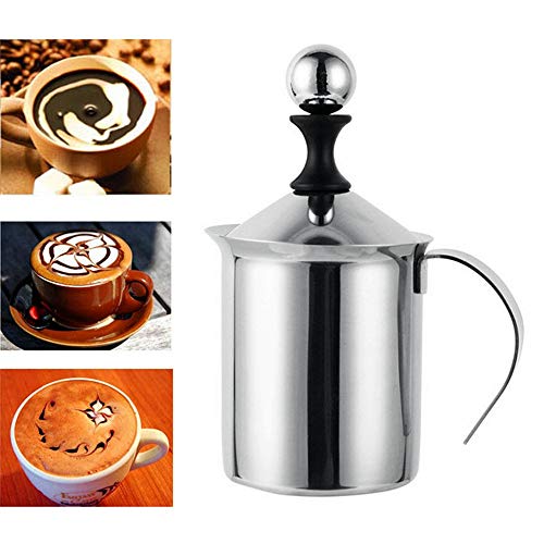 MonLiya 14 Oz Milk Frother Handheld Hot Chocolate Maker Milk Steamer Latte Machine Coffee Stirrers Drink Mixer Stainless Steel Milkshake Maker French Press Foam Maker Coffee Pot - Thumbnail 3