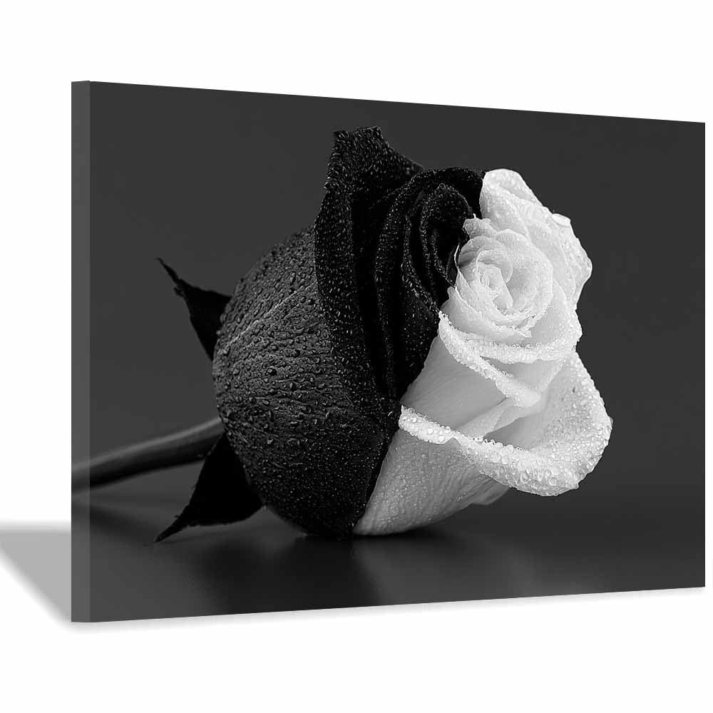 HOQIU Black And White Prints Split Tone Ros Blooms canvas wall art, painting and decor, for Living Room Bedroom Home Decoration(Multicolor)-70x100cm Framed