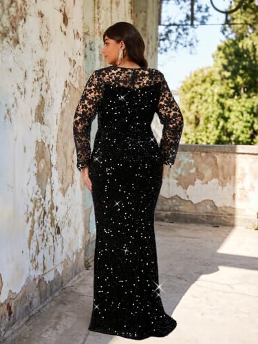 Image of Velvet Sequin Formal Evening Party Dress Sweatheart Bodycon Long Sleeve Maxi Gown