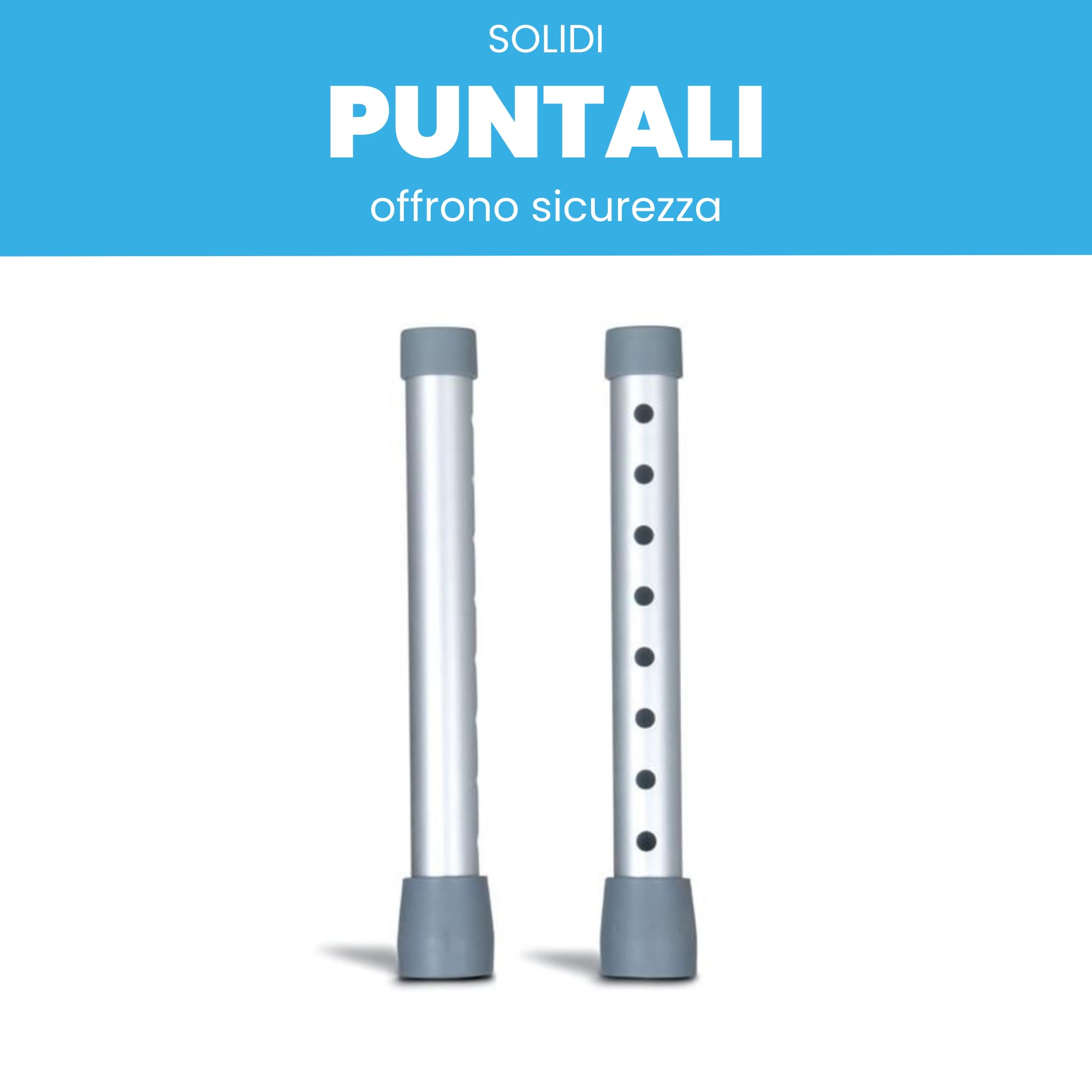 Deambulatore pieghevole, regolabile in altezza con 4 puntali antiscivolo, leggero in alluminio