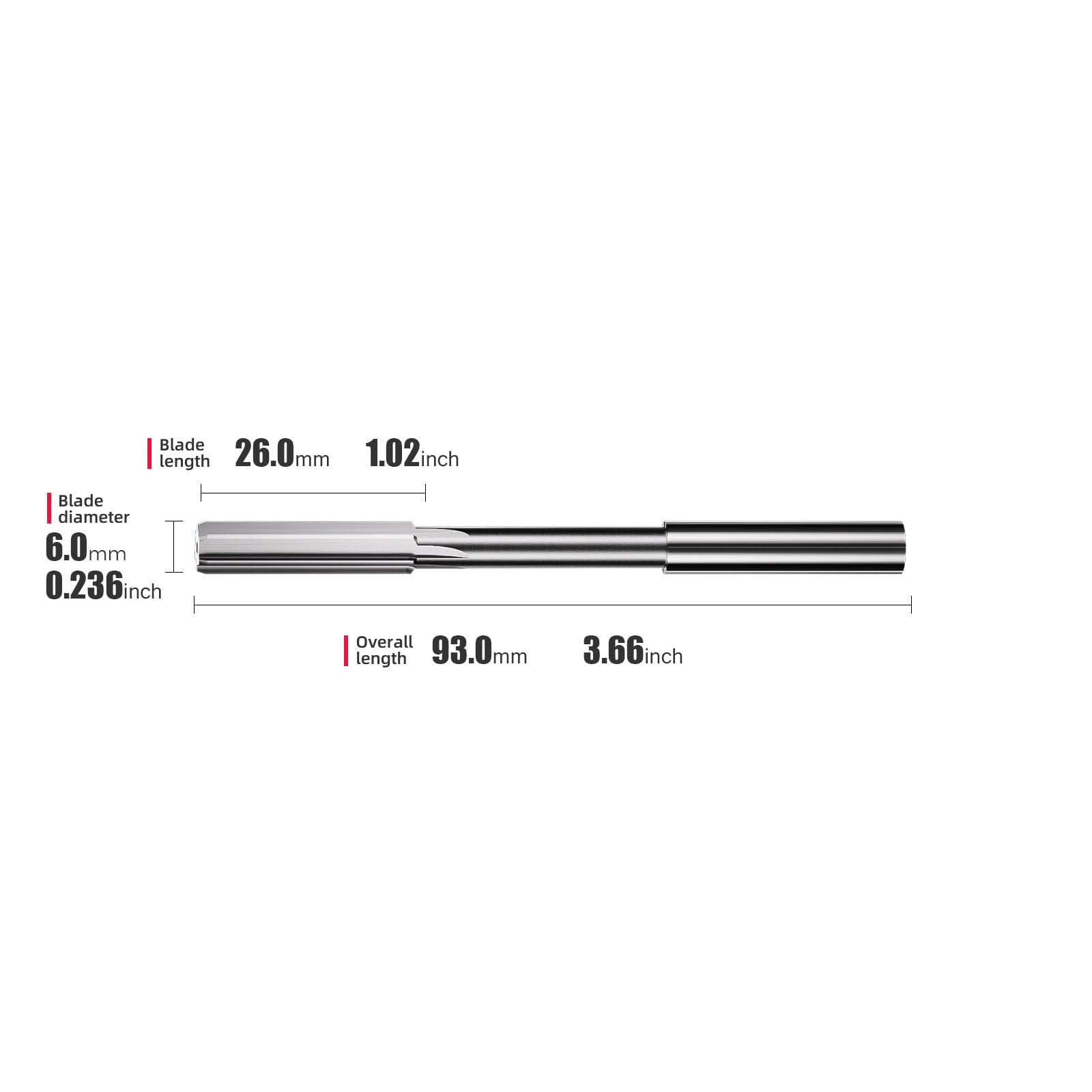 Alésoir de mandrin de 6 mm, alésoir de fraisage à tige ronde H7 HSS à cannelures droites métriques de 6 mm