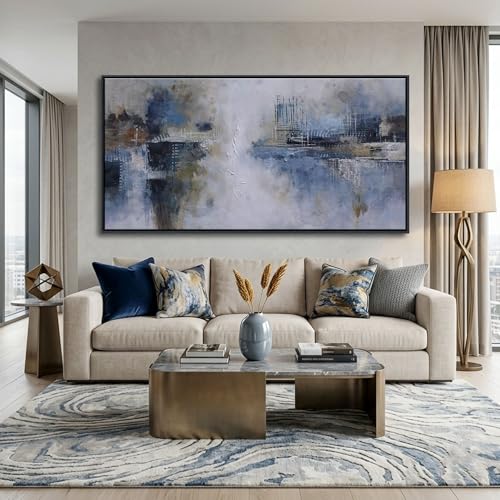 Image of AJAZIKO Abstract Canvas Wall Art, Blue Wall Art for Living Room Modern Artwork for Walls, Pictures for Above Bed, Large Decor for Bedroom and Office Contemporary Wall Decor 24x48IN