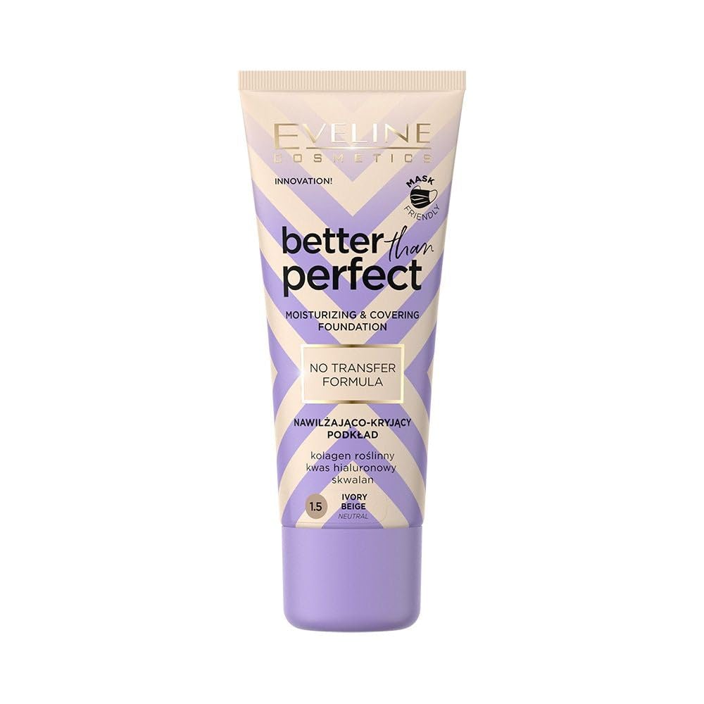 Eveline Cosmetics Better Than Perfect Foundation - Lightweight, Hydrating & Radiant Finish with Hyaluronic Acid & Plant Collagen, 12-Hour Wear, Vegan