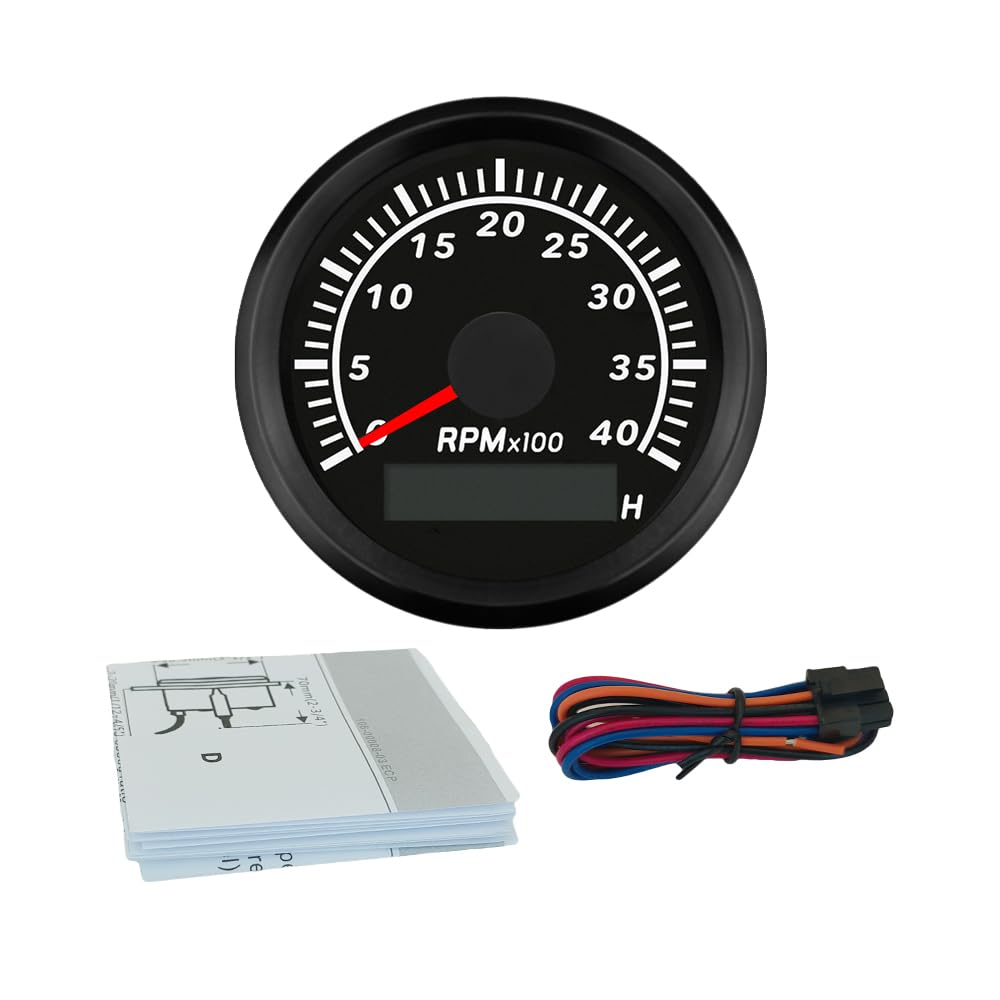 ELING Tachymètre 52MM 0-4000 tr/min compte-tours avec compteur horaire 12 24 Volts pour tracteurs navires navires