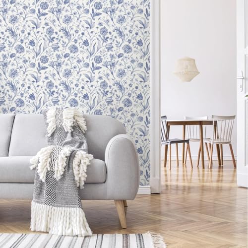 Image of Peel and Stick Vintage Flowers Leaves Birds Pattern Design Wallpaper | Waterproof Removable Wallpaper | Self Adhesive Wallpaper for Bedroom Living Room Home & Kitchen |16.5X87Inch