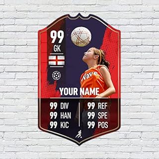 ShopQuality4U Personalised Football Cup Player Stats Card Sign - Red Background Printed Metal Shield Sign Wall Art A4 Player Add Name (28x17cm)