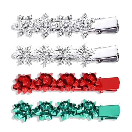 4PCS Pinzas para el cabello con copo de nieve navideño para mujeres, clip de pelo con cristal de rhinestone, accesorio festivo para disfraces de Navidad (Rojo Verde Plata) miniatura 1