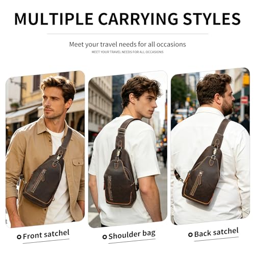 Image of NIUCUNZH Genuine Leather Crossbody Sling Bag Handmade Classic Vintage Shoulder purse daypack Backpack