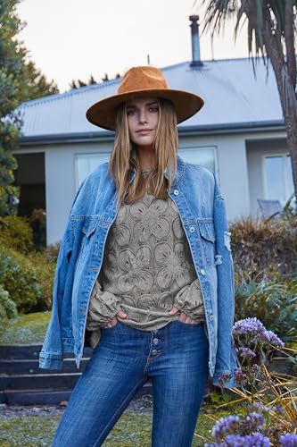 Image of OFEEFAN Blouses for Women Dressy Casual Spring Tops 2026 Summer Outfits Flower Lace Crochet Long Sleeve Shirts