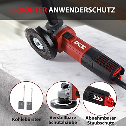 DCK Professional Winkelschleifer, 1,100W Winkelschleifer, Leerlaufdrehzahl:1,1800/min, 115mm Scheiben-ø, Zweilochschlüssel und 4x Schruppscheiben(KSM17-115B) – Bild 5