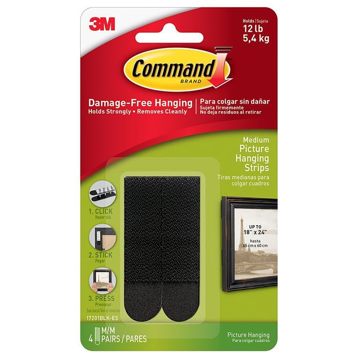 Image of 24-Pack of Medium 3M 17201BLK-ES Command Black Picture Hanging Strips, 4-Pack