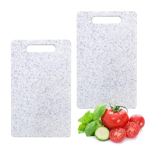 Saihisday Tabla de Cortar 10 pulgadas x 6 pulgadas con Mango Color Granito, Juego de 2 Piezas, Plástico, Forma Rectangular, Apta para Lavavajillas, Color Blanco