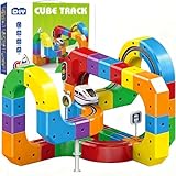 Clickrail Set Trenino Elettrico, DIY Cube Track, 3D Klickrail Pista Magnetica Macchinine, Magic Rail Block Train Blocchi Costruzioni, Percorso Gravità, Regalo Treno Elettrico per Bambini (81 Pezzi)
