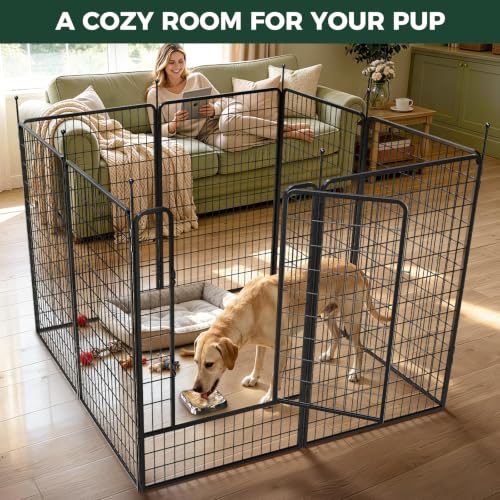 Image of FXW Rollick Dog Playpen with Stainless Steel Lick Mat, 50 inch H, 8 Panels