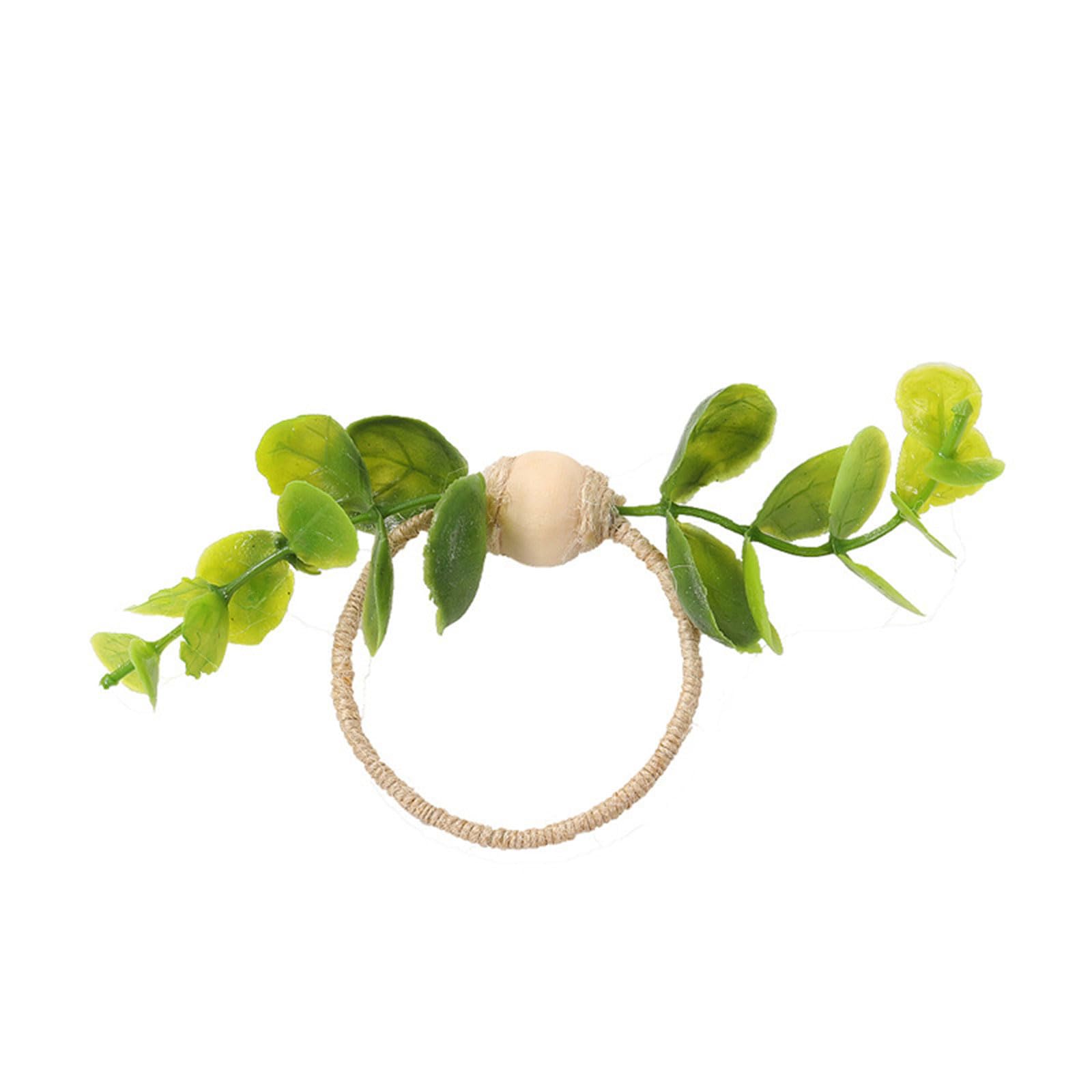 MICFENY 6Pcs Artificial Green Napkin Rings Party Serviettes Buckles Napkin Holder Simple Wedding Table Decoration for Daily