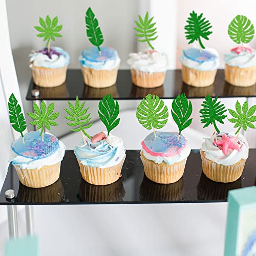 36Pcs Tropical Palm Leaves Cupcake Toppers Green Glitter Hawaii Luau Cupcake Picks Plant Leaf Summer Tropical Theme Birthday Party Cake Decorations Supplies #TOP5