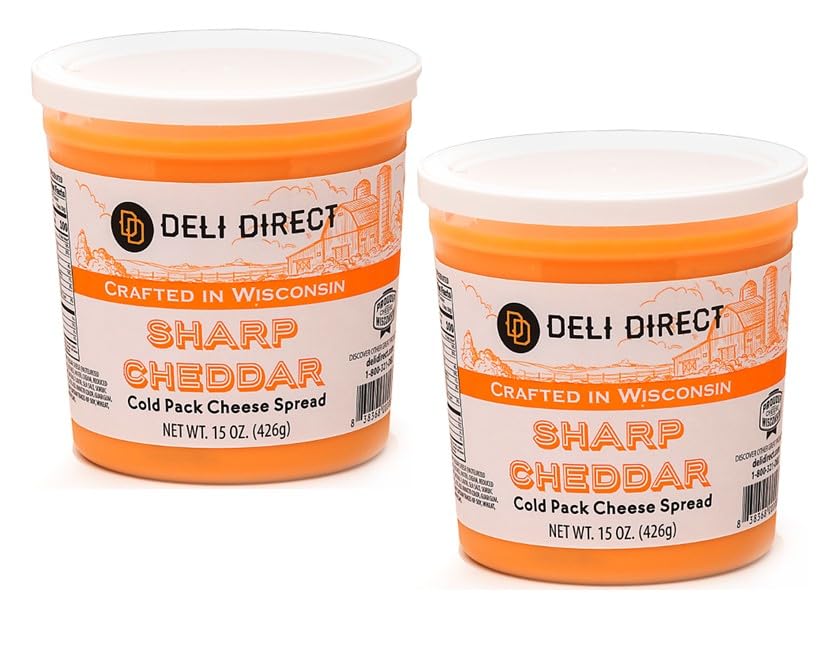 Deli Direct Queso frío para untar de 15 onzas, paquete de 2 (padre) (paquete de 2, queso cheddar afilado)
