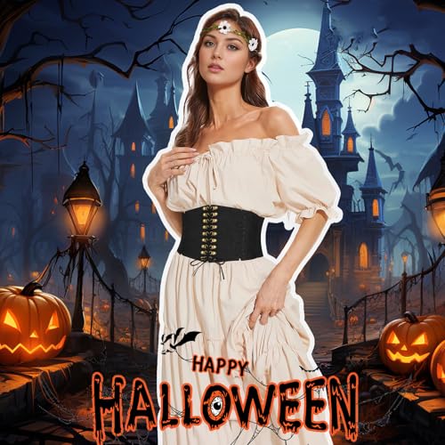 Women’s Wide Corset Belt Vintage Elastic Waist Belt Lace-up Tied Waspie Belt for Dresses Halloween Costume2