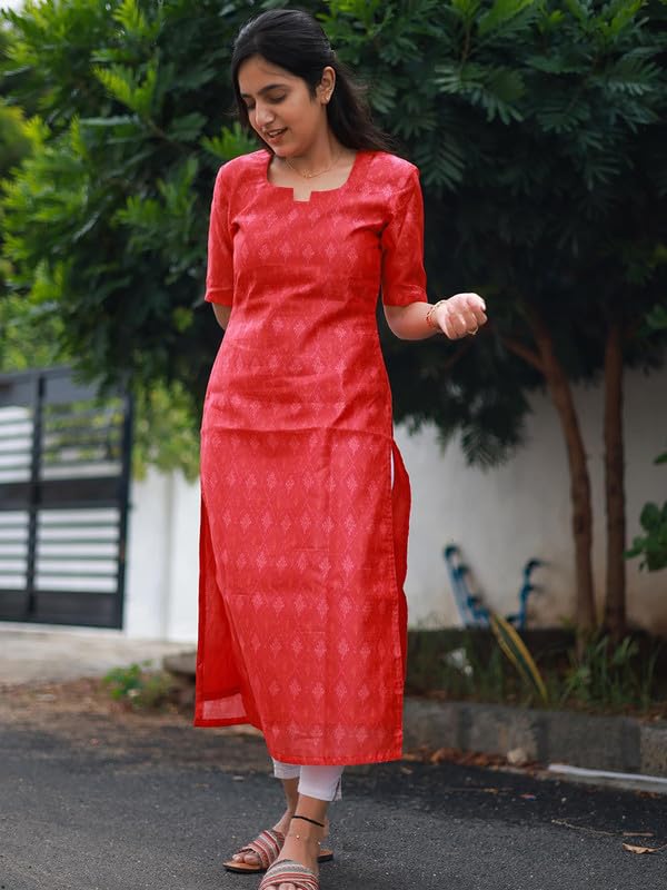 Image of Sun Fashion And Lifestyle Women's Red Chanderi Stitched Printed Kurti for Women