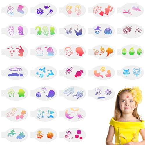 URAQT Palmilha de pinturas rosto, 30 modelos para pintura facial para crianças adulto, palmilhas para pintura corporal reutilizáveis para Halloween festas de maquilhagem carnaval