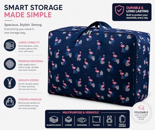 Image of Zollyss Foldable Storage Bag for Clothes & Blankets, 70 x 49 x 29 cm | Large Capacity Oxford Fabric Organizer with Handles & Zipper