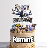 Video Game Happy Birthday Cake Topper 15cm + 7 Characters + Wafer Paper Badge Party Supplies Decoration Supplies for Kids Adults Girls Boys (Main Topper + Characters + Wafer Badge)