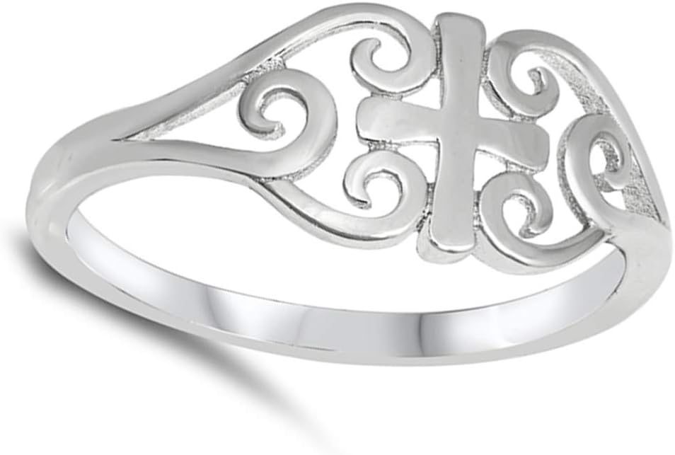 CHOOSE YOUR COLOR Sterling Silver Cross Filigree Ring