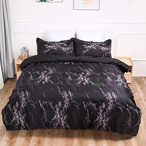 Funda nórdica de mármol negro Funda de edredón de cama de mármol negro reversible de microfibra suave con cierre de cremallera 3 piezas (1 funda nórdica + 2 fundas de almohada) 220x230 cm