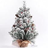 Pre-lit Artificial Mini Snowy White Christmas Tree, 22 Inch Small Table Top Snow Flocked Christmas T