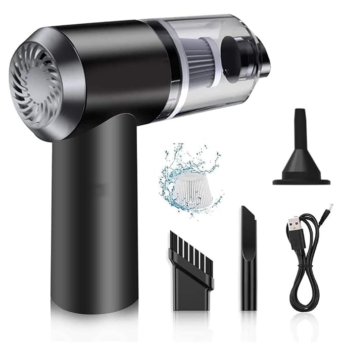 3-in-1 Portable Car Vacuum Cleaner with Blower, USB Rechargeable, Black, Wireless Handheld Mini Design, Strong Suction, Washable HEPA Filter for Car, Home, Travel