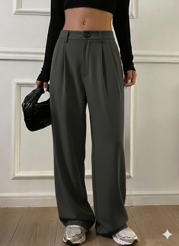 Image of OOMPH! Women's High-Waisted Pant | Wide Leg Trousers | Korean Style Stretchable Trouser