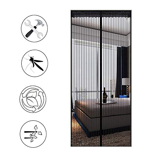 Preisvergleich Produktbild Insektenschutz Fliegenvorhang Balkontür Ohne Bohren Gitter, Magnetischer Moskitonetz Schiebetür Schwarz, Terrassentür Lamellen, Premium Slim, Automatisch Verschließen,Black,160x200cm(63x79inch)