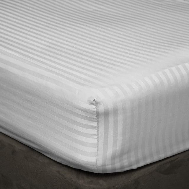 Pure Dreams Emperor Fitted Bed Sheet, 45cm Deep Pocket, 100% Egyptian Cotton, Soft Warm Bottom Sheet 3 PC Set, 450 TC, Ultrasoft & Easy Care-Light Grey Stripe