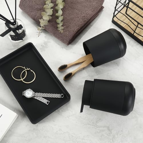 Black Bathroom Countertop Accessories Set - Soap Dispenser and Toothbrush Holder with Silicone Boot,Vanity Tray (Black Liquid) - Image 5