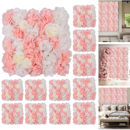 PeacefulHues 12-Pack Flower Wall Panels, 15x15 Inch Artificial Silk Rose Backdrop for Wedding, Party & Event Decorations, Pink by PeacefulHues - Used condition - US$39.91